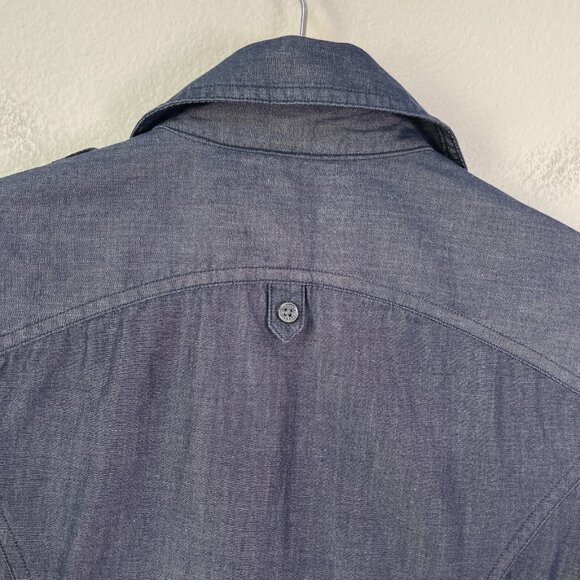 Express Womens Small Blue Chambray Button Up Shirt Roll Tab Sleeve Top - Picture 7 of 10